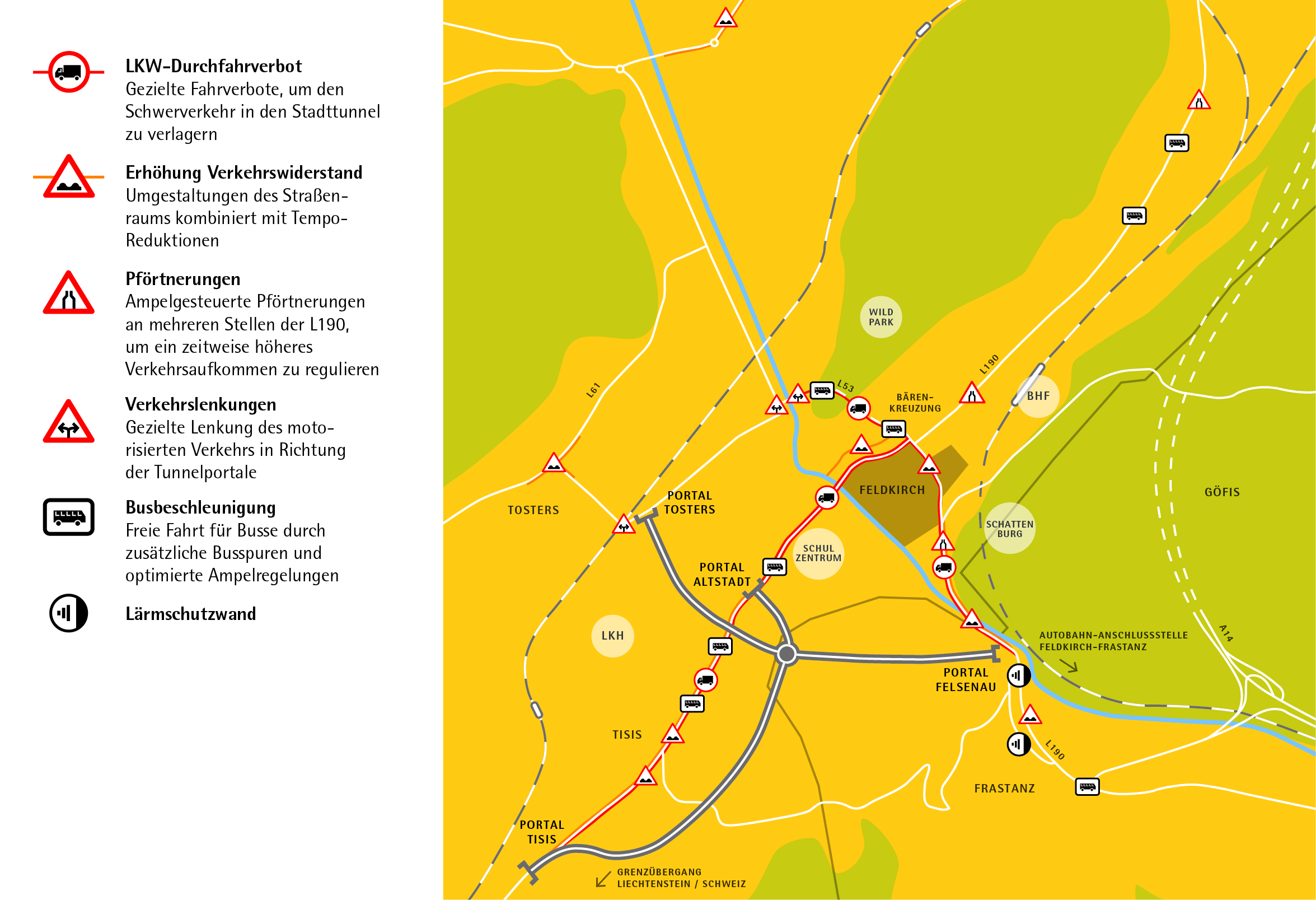 Begleitmaßnahmen im entlasteten Straßennetz